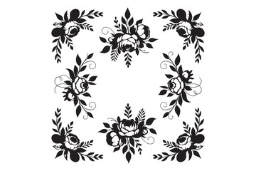 Collection of Elegant Botanical Wreaths and Floral Frames Silhouettes