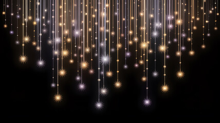 A cascade of shimmering gold and silver lights against a dark background