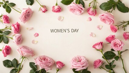 Decorative Pink Rose Frame for Women&rsquo;s Day on Pastel Background - 8