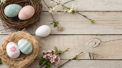 Easter Eggs on Rustic Wooden Background - 3