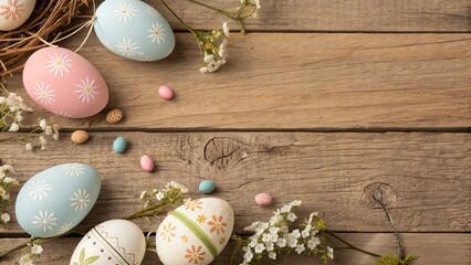Easter Eggs on Rustic Wooden Background - 1
