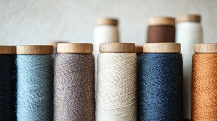 Colorful thread spools with wooden lids