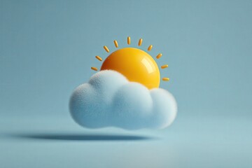 Partly sunny weather icon with blue cloud and yellow sun in 3D render for forecasting and design on a transparent background