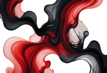 Abstract fluid art with red and black colors swirling, Vibrant Swirling Liquid modern design, creating a sense of motion, energy, waves design with smooth curves transparent background