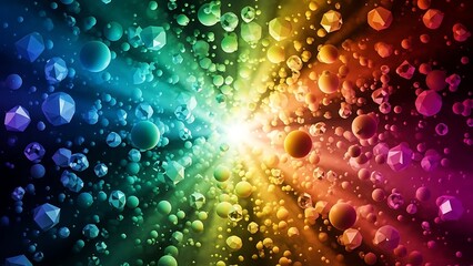 Vibrant abstract 3D background with colorful geometric shapes and light burst