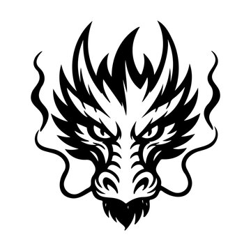 Tribal Dragon Face Silhouette Black and White Vector Illustration