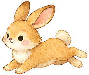 Cute Jumping Bunny Watercolor Illustration &mdash; Kawaii Rabbit Clipart for Kids and Woodland Nursery Decor
