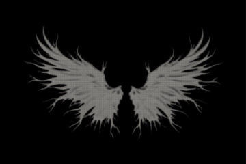 Symmetrical abstract wings with digital pixel and grunge halftone texture