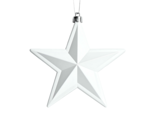 A single white, glossy star-shaped ornament hangs