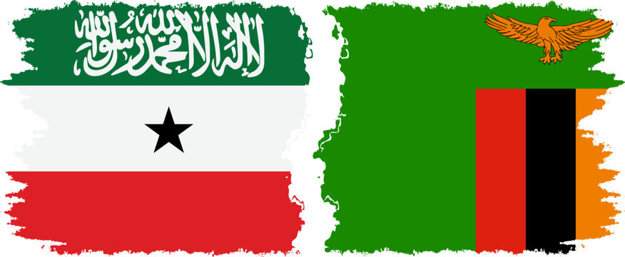 Zambia and Somaliland grunge flags connection, vector