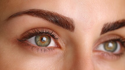 Obraz premium Close-up of striking green eyes with dark eyelashes and natural skin