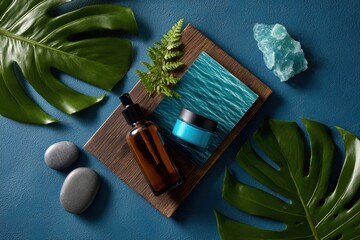 Skincare product mood board with beach elements