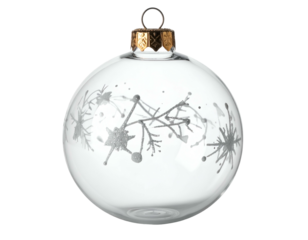 Clear glass ornament with silver snowflake and splatter design