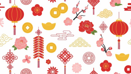 Chinese New Year Elements Pattern Design.