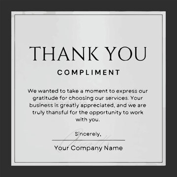 Isolated a Thank you compliment card isolated on light background. Printable thank you card template for business thank you card. Expressing gratitude, compliment & appreciation vector art.