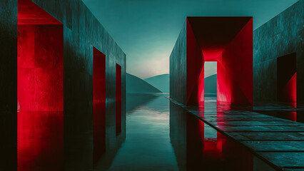 Architecture moderne dans la brume