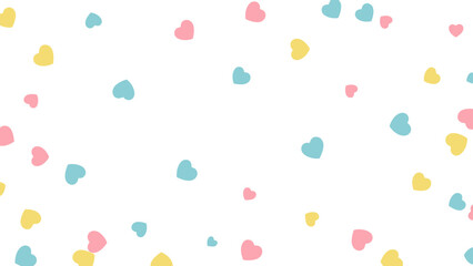 Romantic and playful digital illustration of scattered pastel hearts pattern