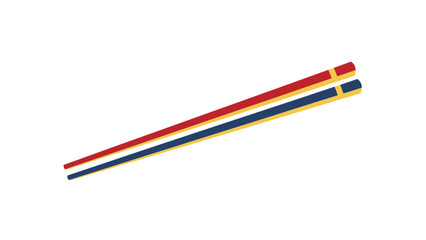 Vibrantly colored red and blue chopsticks with golden tips, essential Asian dining tools