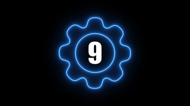 Glowing Blue Gear with Number 9 Neon Light Effect Technology Background gear number 9 blue neon