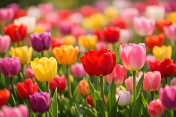 Obraz premium Vibrant Tulips Field - Colorful Spring Flowers