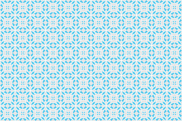 Seamless geometric pattern of interlocking star-like and petal-shaped mosaic forms in blue and light gray.	