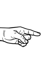 A simple black and white line drawing of a hand pointing to the right
