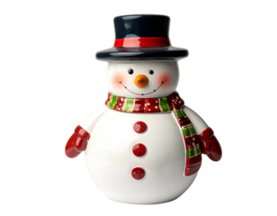 Cheerful ceramic snowman decoration with hat and scarf