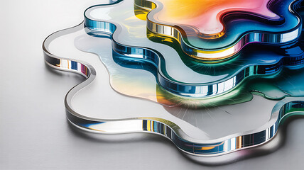 Abstract layers of vibrant colorful liquid flowing in wavy acrylic forms
