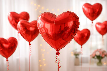 Red Heart Balloons Romantic Celebration Background