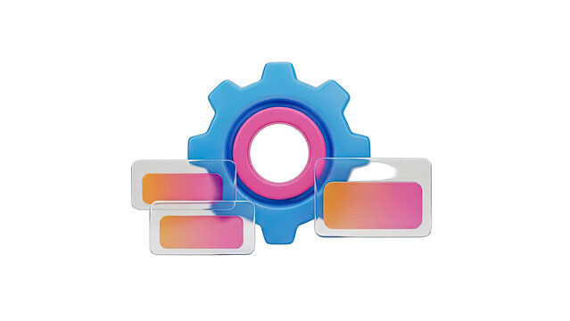 3D Gear and Data Blocks Icon - Powered by Adobe