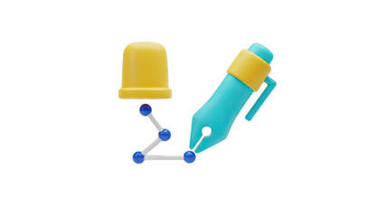 3D Icon of a Teal Fountain Pen Drawing a Molecule