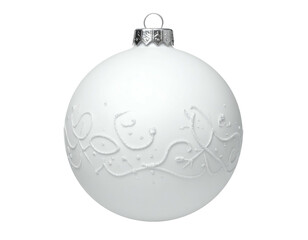 White matte ornament with raised, delicate floral vine pattern