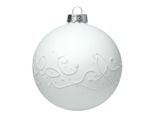 White matte ornament with raised, delicate floral vine pattern