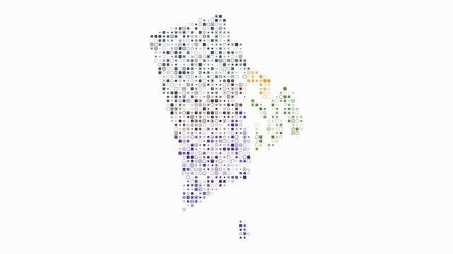 Rhode Island animated shape. Pulsating colored dots on the map of the state. Small size rounded square blocks. Digital style Rhode Island map on white background. Trending animation video.