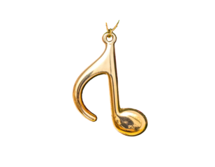 Polished gold musical note charm with loop for hanging