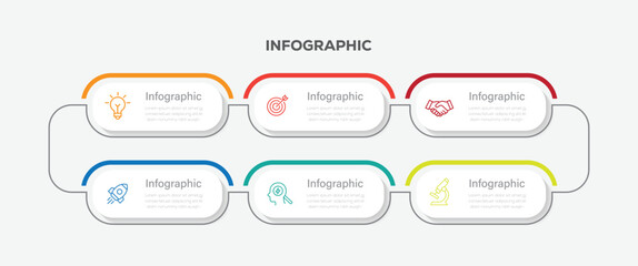 Vector Infographic Timeline design 6 steps template, options, rectangles. Use for presentations diagram, process, flow chart workflow, banner layout.
