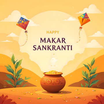 Happy Makar Sankranti greeting card.