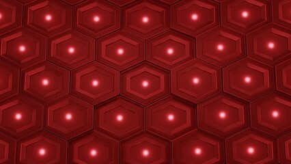 Glowing Red Geometric Hexagon Wall
