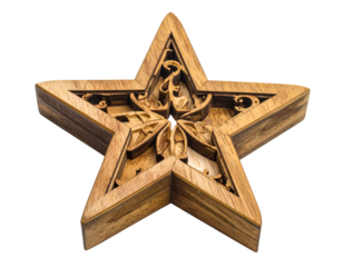 Intricately carved wooden star with layered design