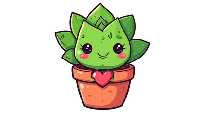 Cartoon succulent with big eyes, cheeks, and a heart in a pot