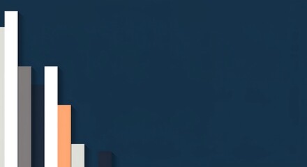 Abstract 3D Bar Chart with Varying Heights and Colors on Solid Blue Background for Data Visualization and Business Analytics