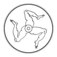 Trinacria, the Sicilian triskelion or triskeles, ancient symbol consisting of three human legs, rotating around a center. In Hellenistic period it became associated with the island of Sicily. Vector
