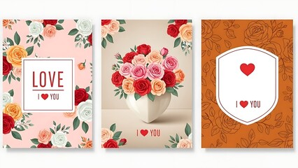 Elegant Valentine's Day greeting cards featuring romantic floral arrangements and heartfelt messages of love and affection.