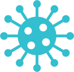 Fototapeta premium Blue virus icon illustration with simple circular shape and spikes, minimal microbiology symbol for infection awareness, medical education, healthcare infographics, and science design projects