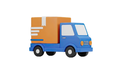 3D Blue Delivery Truck Carrying Orange Box