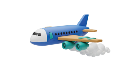3D Cartoon Airplane with Clouds