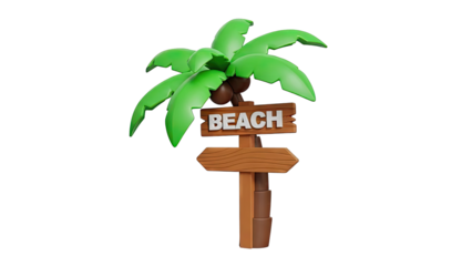 3D Cartoon Beach Sign with Palm Tree