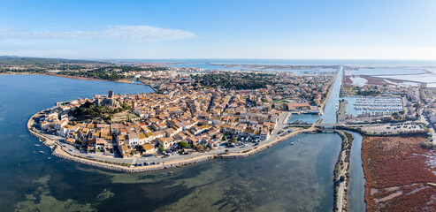 Vue a&eacute;rienne de Gruissan dans l'Aude en Occitanie (France)