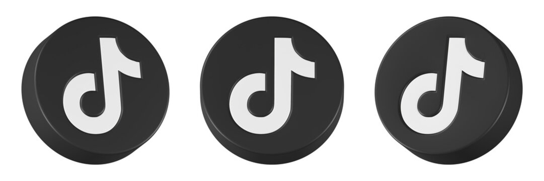 TikTok icon 3d render black round button