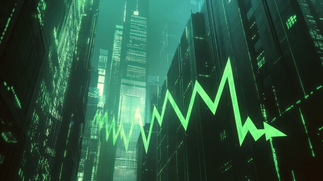 Green arrow market decline futuristic city